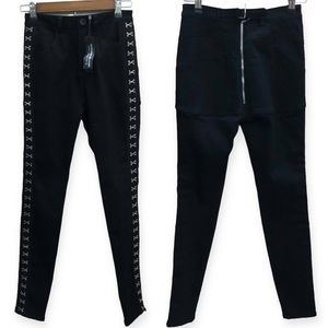 MANIERE DE VOIR Black Pants With Side Hook Leg Detail Back Zipper